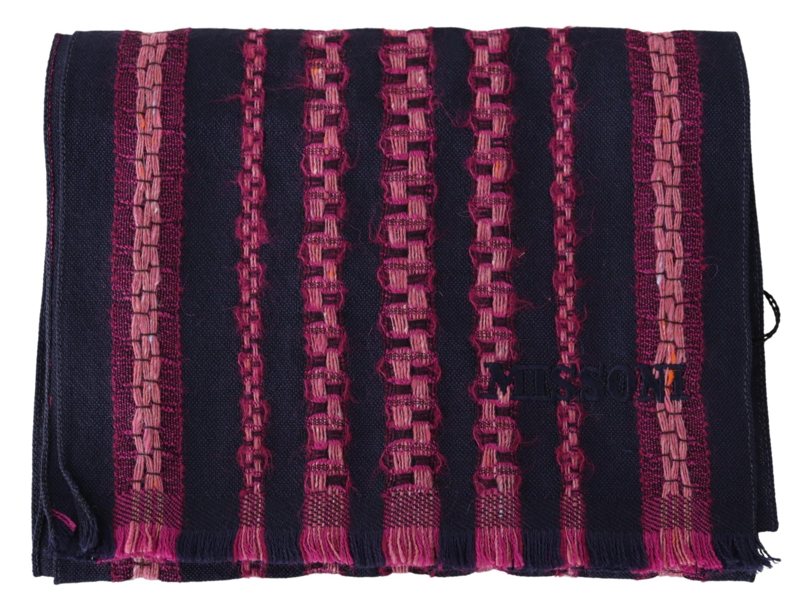 Missoni Elegant Striped Wool Scarf in Black and Pink