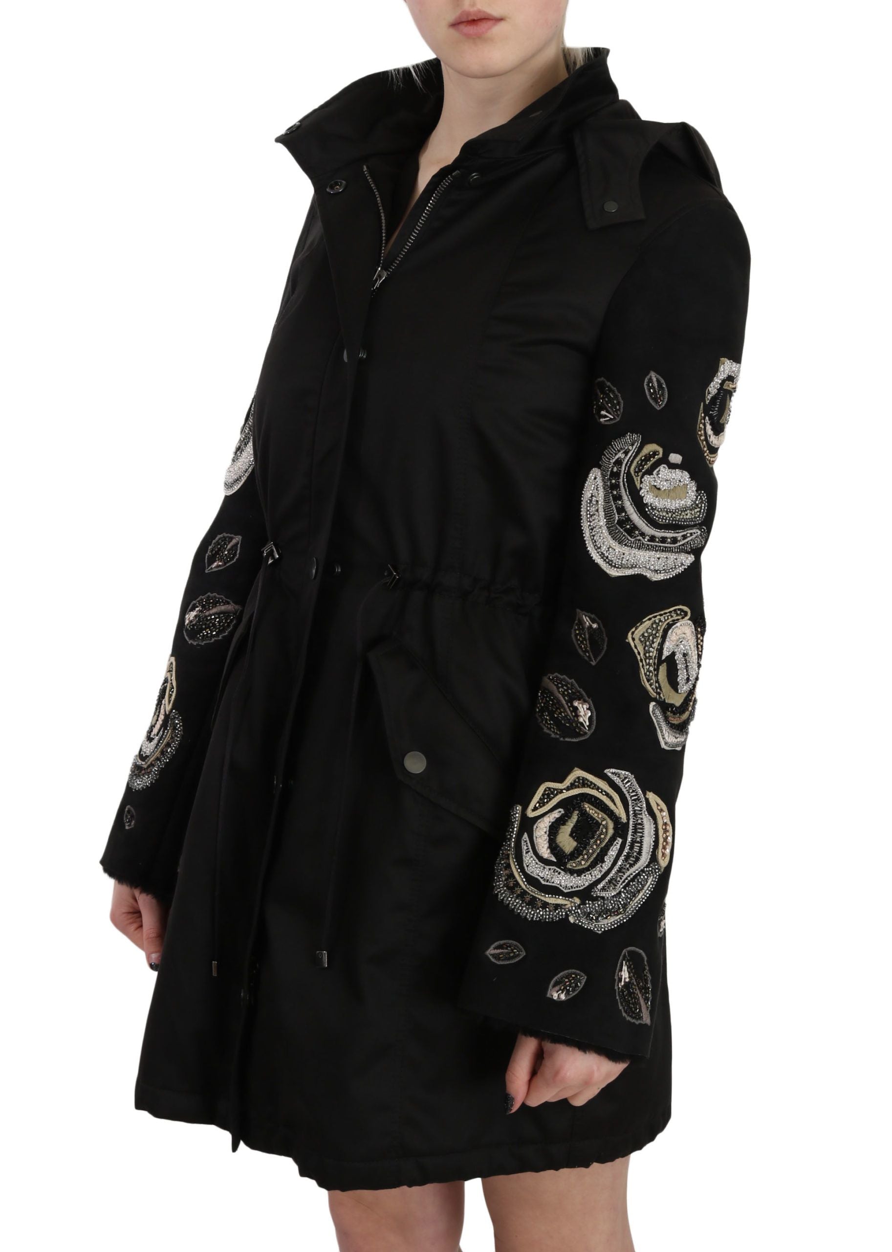 John Richmond Elegant Black Beaded Parka Jacket for Women