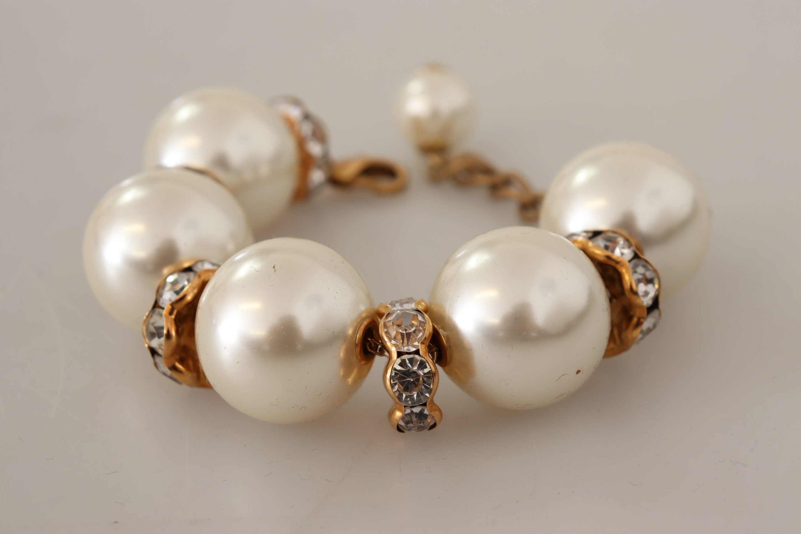 Dolce & Gabbana Opulent Gold Tone Bracelet with Crystals and Pearls