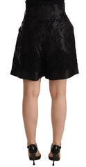 Dolce & Gabbana Black Floral Brocade High Waist Mini Shorts