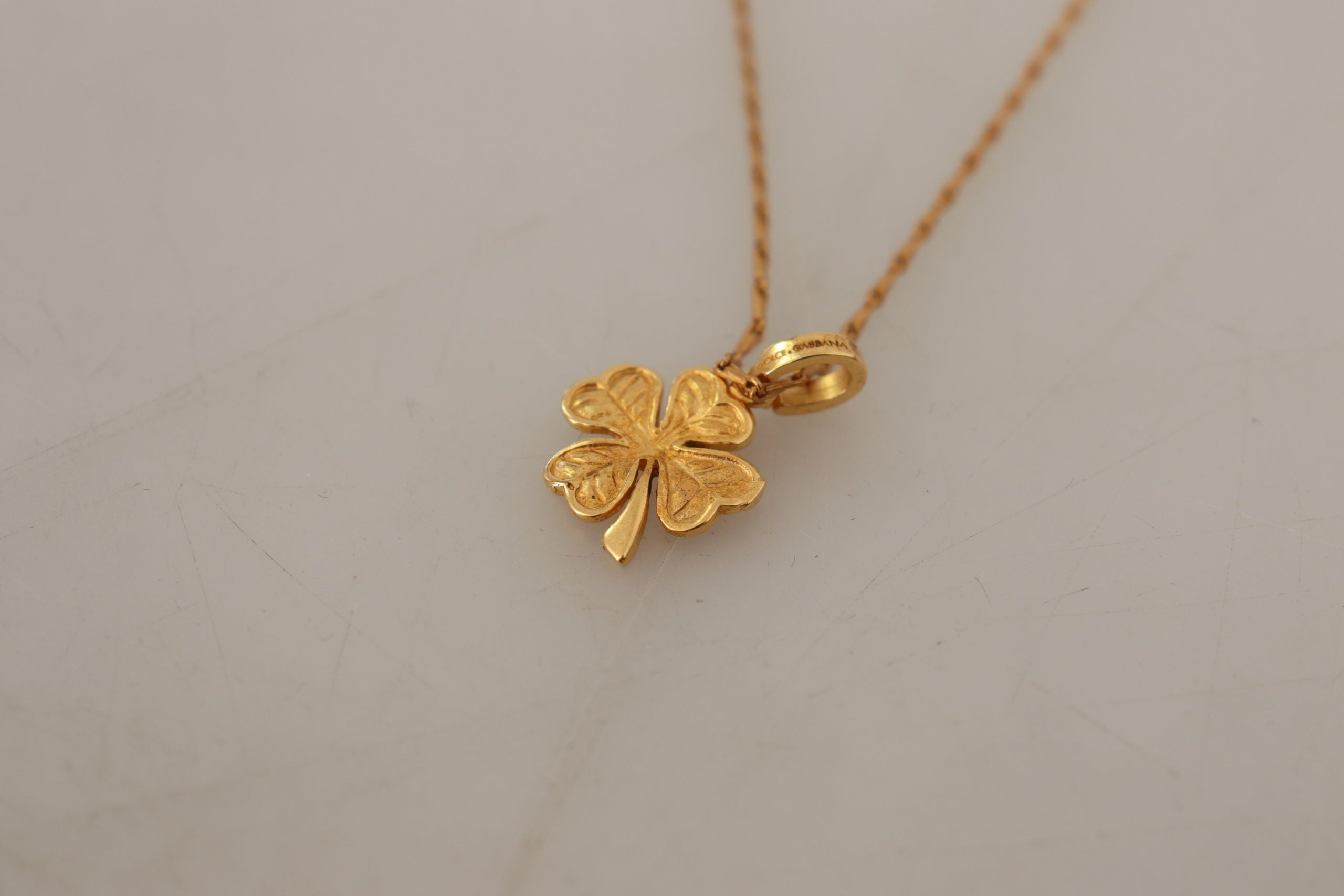 Dolce & Gabbana Elegant Gold Tone Clover Charm Necklace