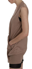 PINK MEMORIES Chic Sleeveless Cotton Cardigan Vest - Elegant Brown