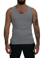 Dolce & Gabbana Gray Cotton Sleeveless Logo Men T-shirt