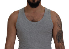 Dolce & Gabbana Gray Cotton Sleeveless Logo Men T-shirt