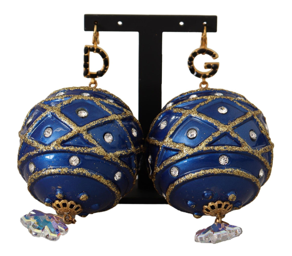 Dolce & Gabbana Blue Christmas Ball Crystal Hook Gold Brass Earrings