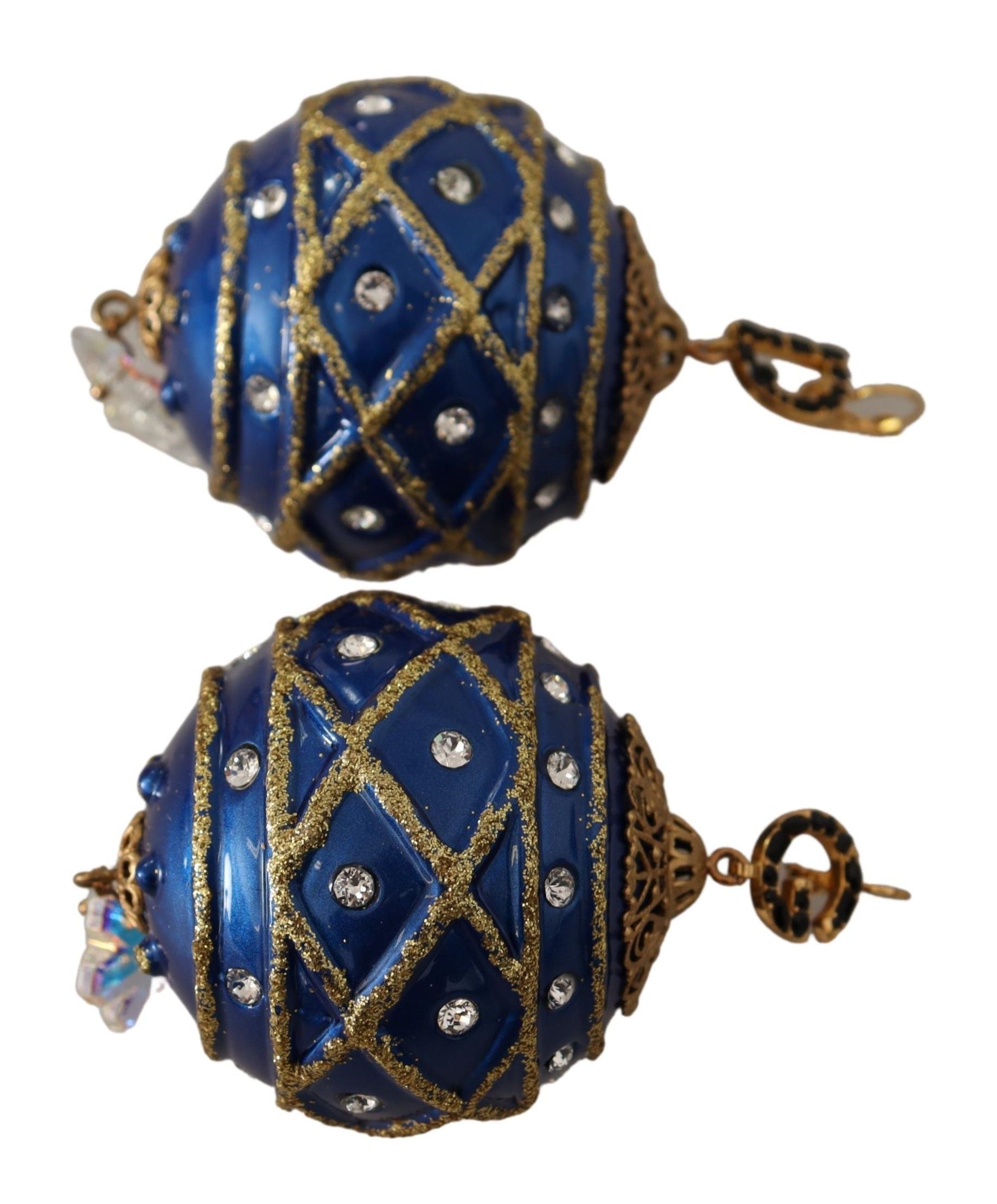 Dolce & Gabbana Blue Christmas Ball Crystal Hook Gold Brass Earrings