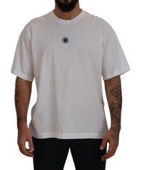 Dolce & Gabbana White Cotton Blue Crystal Men T-shirt