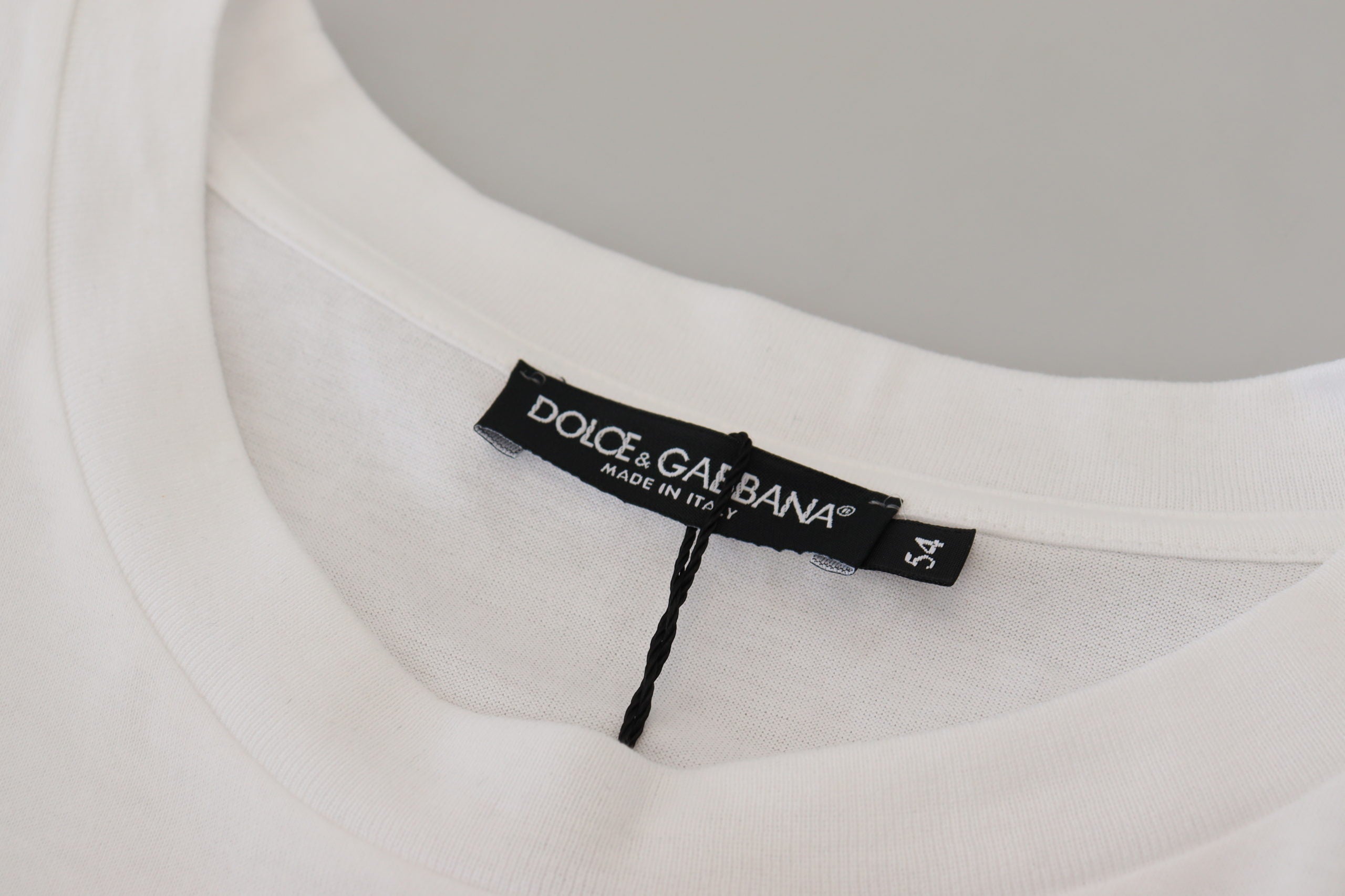 Dolce & Gabbana White Cotton Blue Crystal Men T-shirt