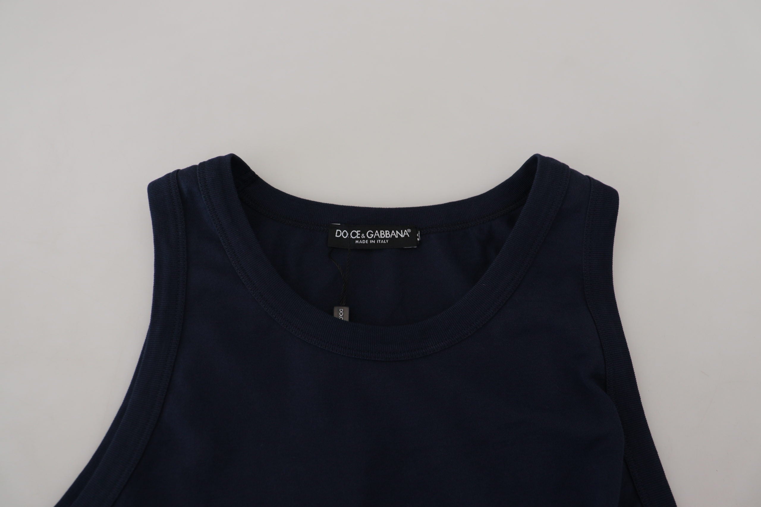 Dolce & Gabbana Blue Cotton Sleeveless Logo Men T-shirt