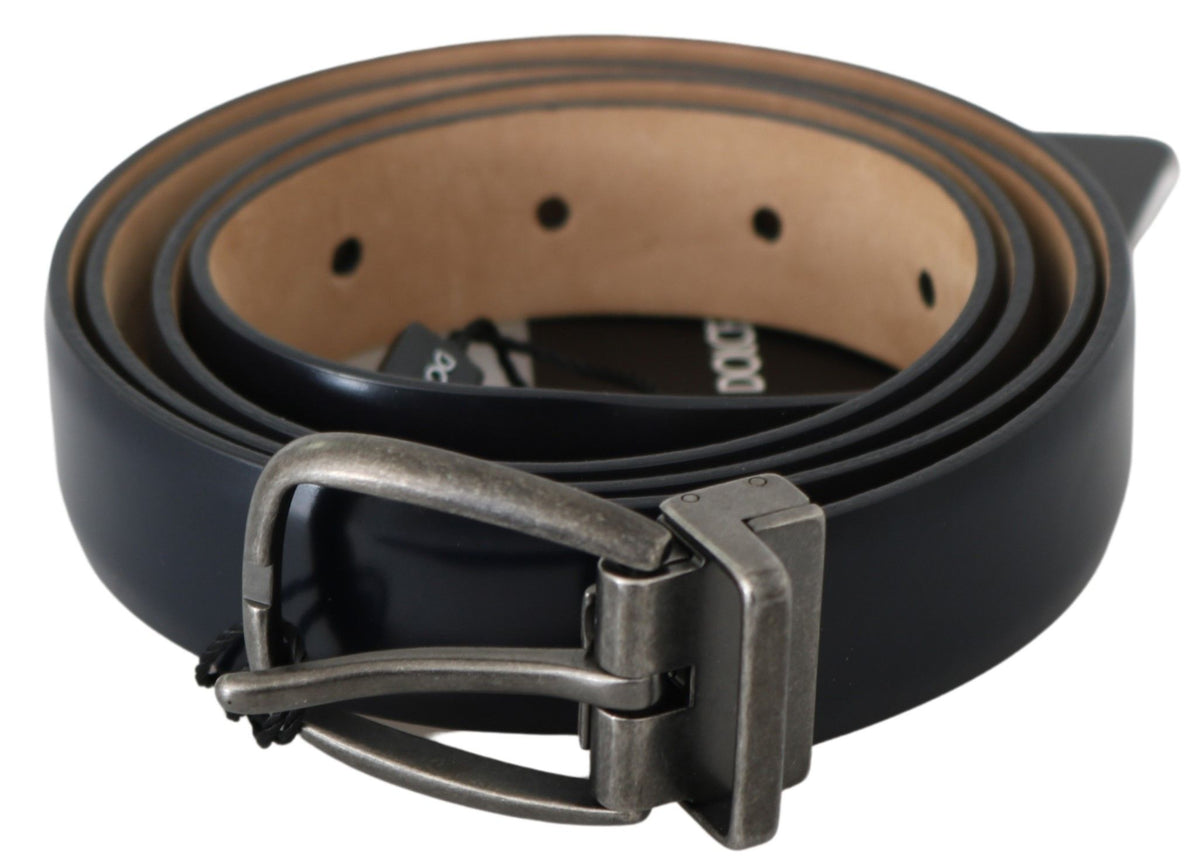 Dolce & Gabbana Elegant Blue Leather Belt with Gray Buckle