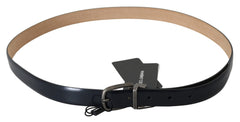 Dolce & Gabbana Elegant Blue Leather Belt with Gray Buckle