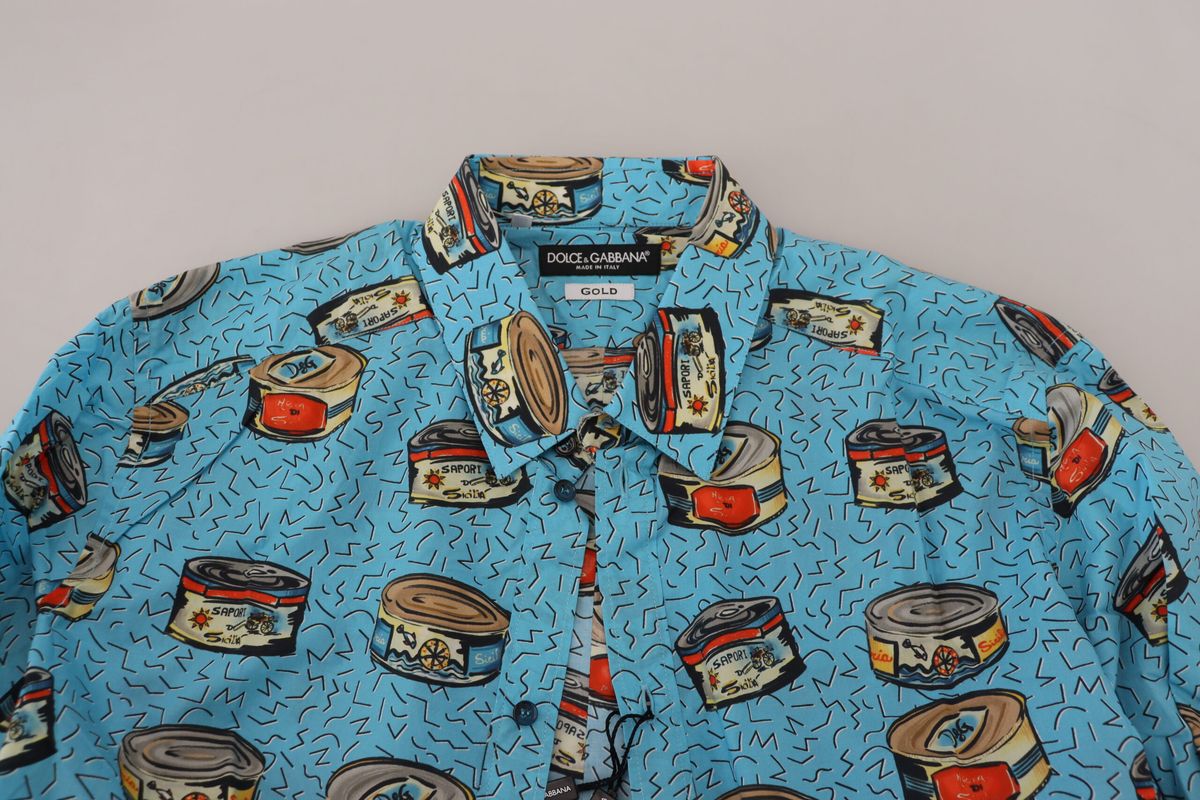 Dolce & Gabbana Elegant Light Blue Printed Casual Shirt