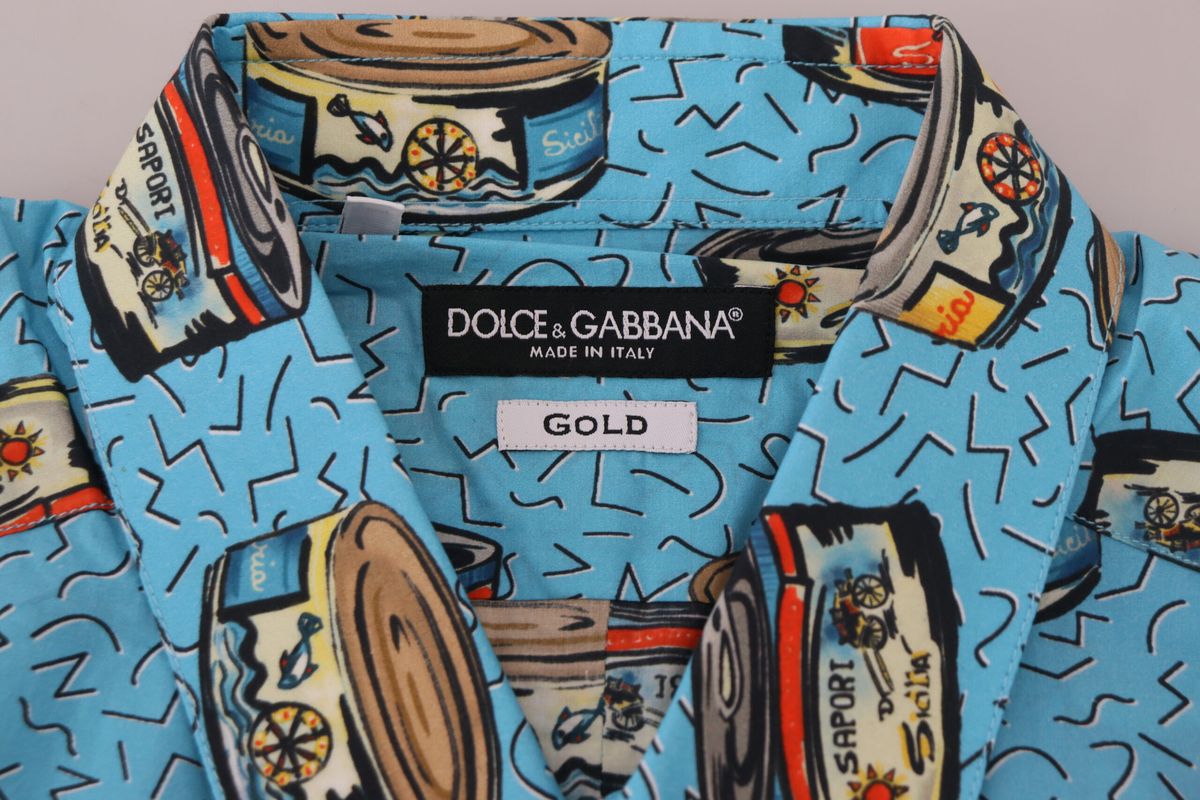 Dolce & Gabbana Elegant Light Blue Printed Casual Shirt