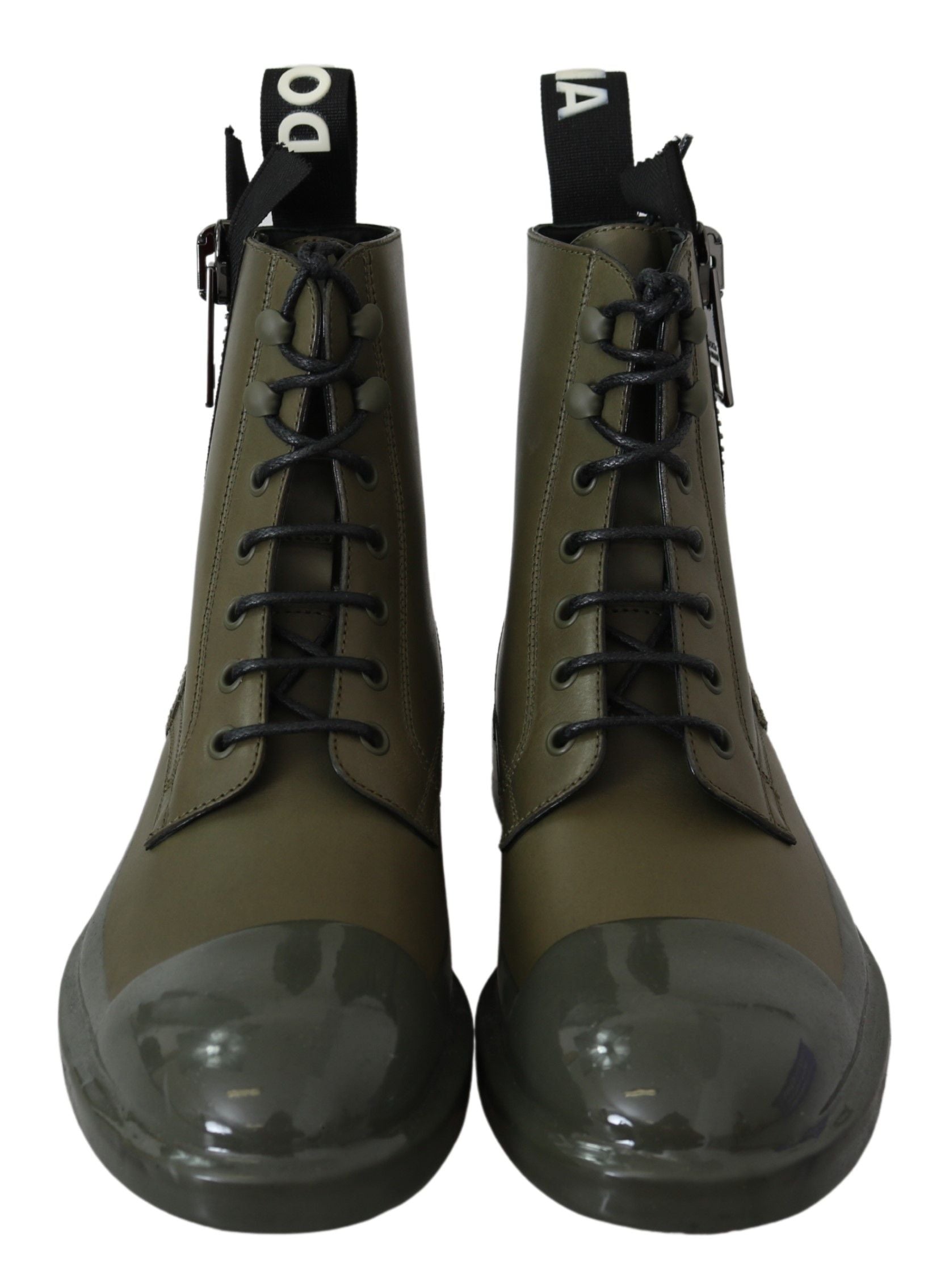 Dolce & Gabbana Chic Military Green Leather Ankle Boots