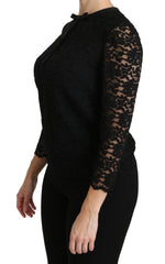 Dolce & Gabbana Elegant Black Lace Crew Neck Blouse