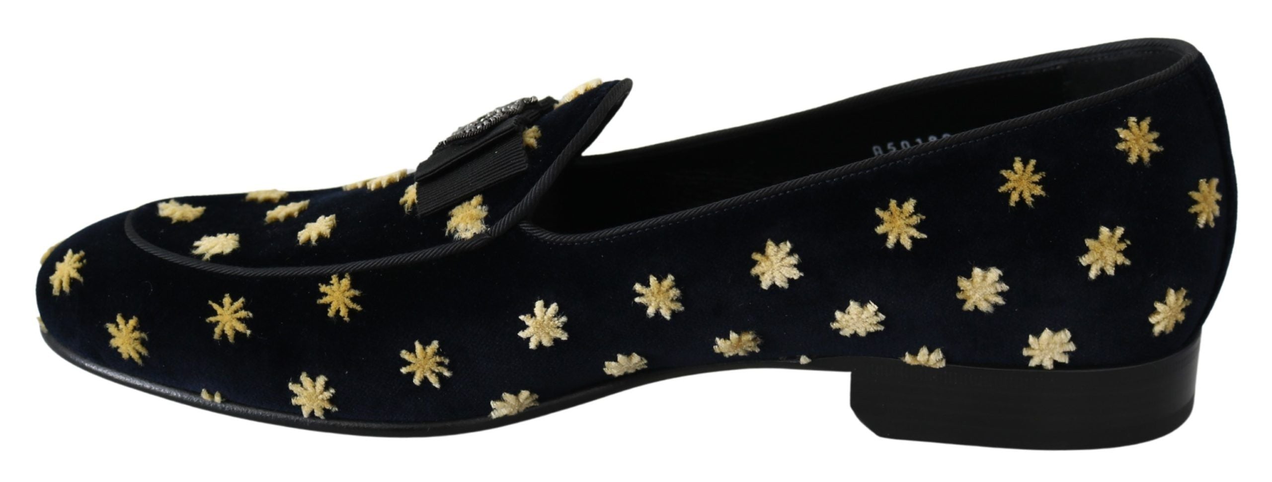 Dolce & Gabbana Blue Velvet Crown Slippers Loafers Shoes