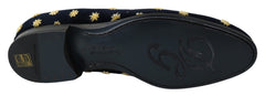 Dolce & Gabbana Blue Velvet Crown Slippers Loafers Shoes