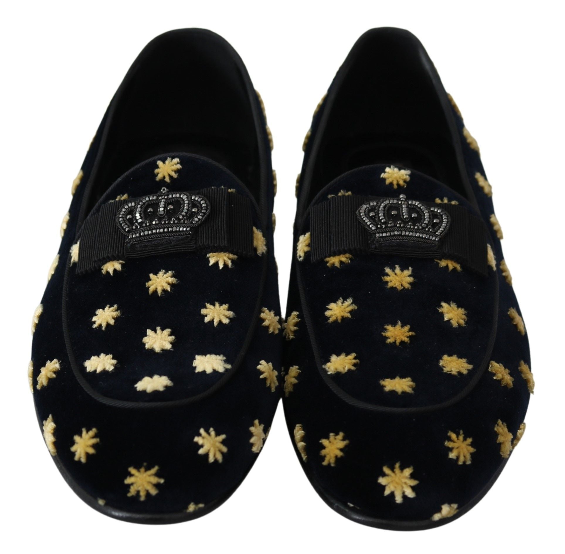 Dolce & Gabbana Blue Velvet Crown Slippers Loafers Shoes