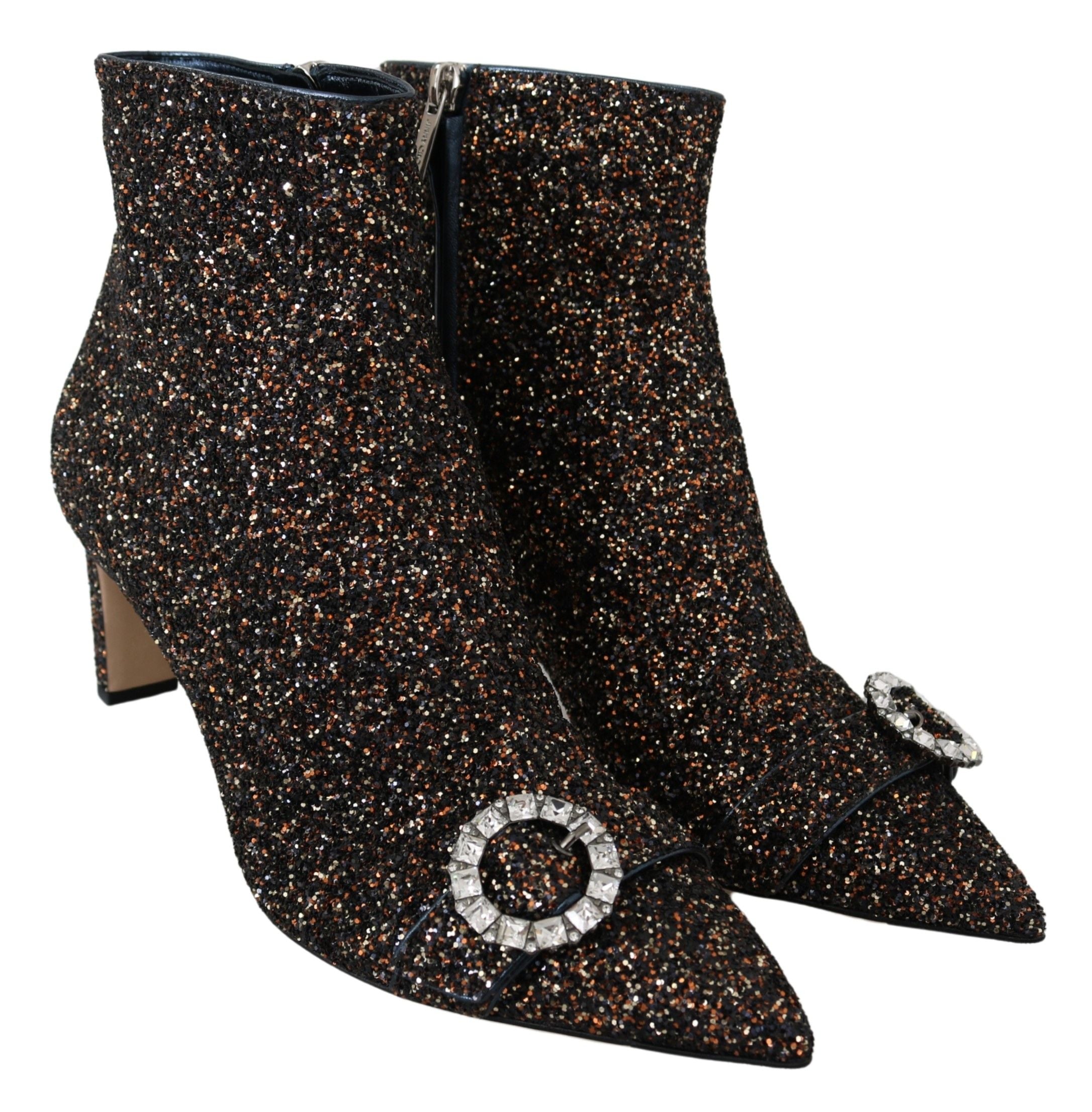 Jimmy Choo Mix Fabric Glitter Leather Hanover 65 Boots Shoes