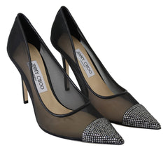 Jimmy Choo Black Mesh Amika 85 Diamond Pumps Shoes