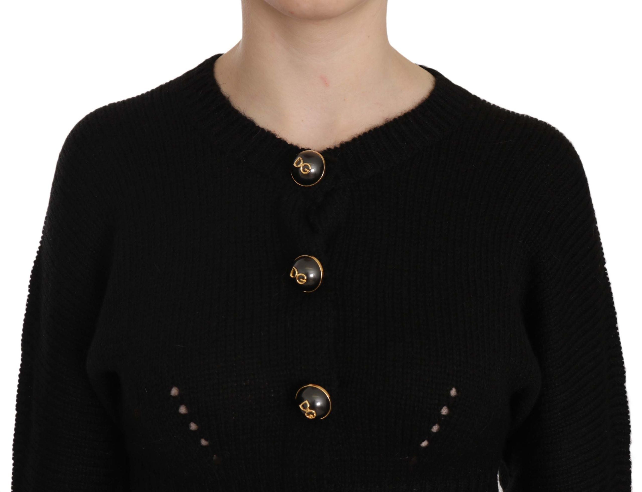 Dolce & Gabbana Chic Black Cropped Cardigan with Button Details