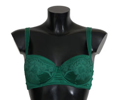 Dolce & Gabbana Enchanting Green Floral Lace Silk Bra