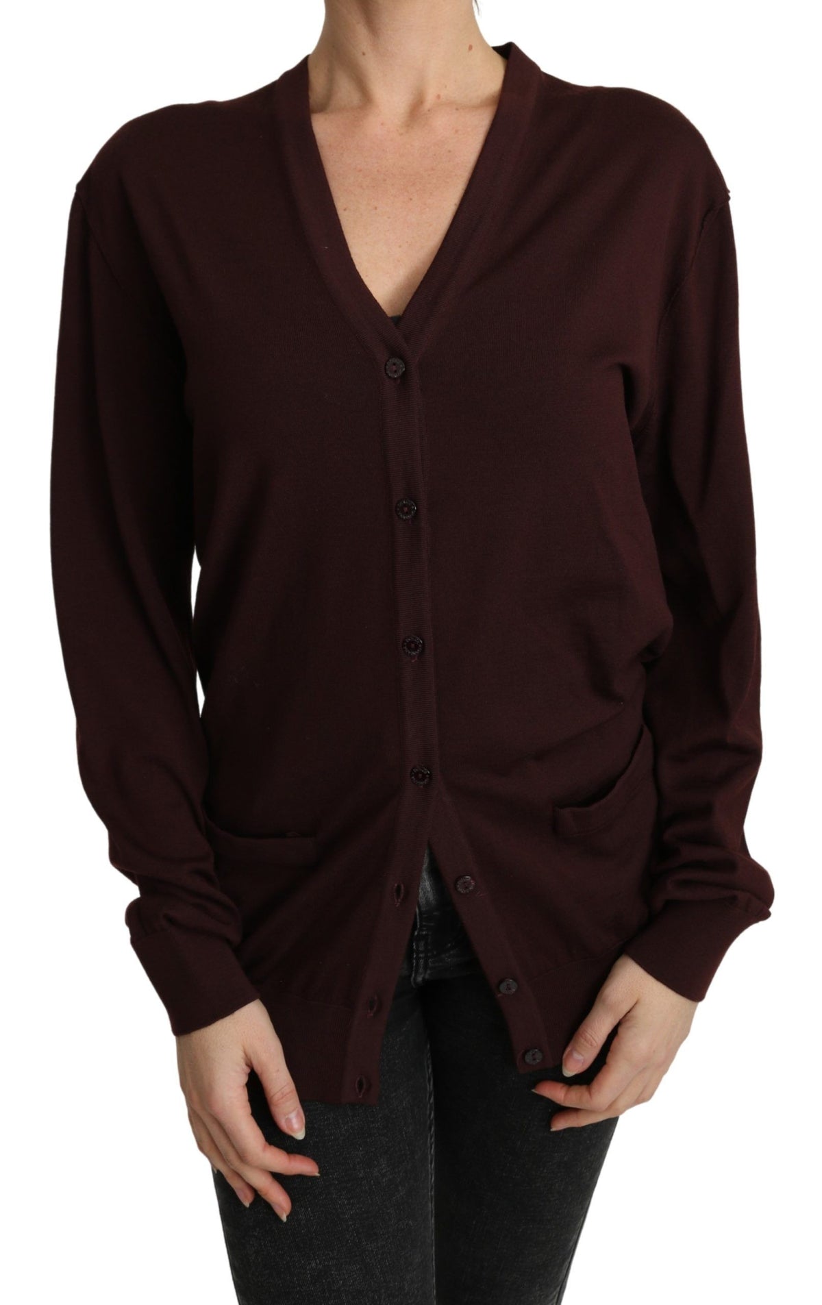 Dolce & Gabbana Elegant Maroon Virgin Wool Cardigan