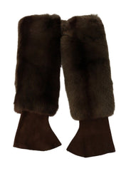 Dolce & Gabbana Elegant Brown Fur & Leather Elbow-Length Gloves