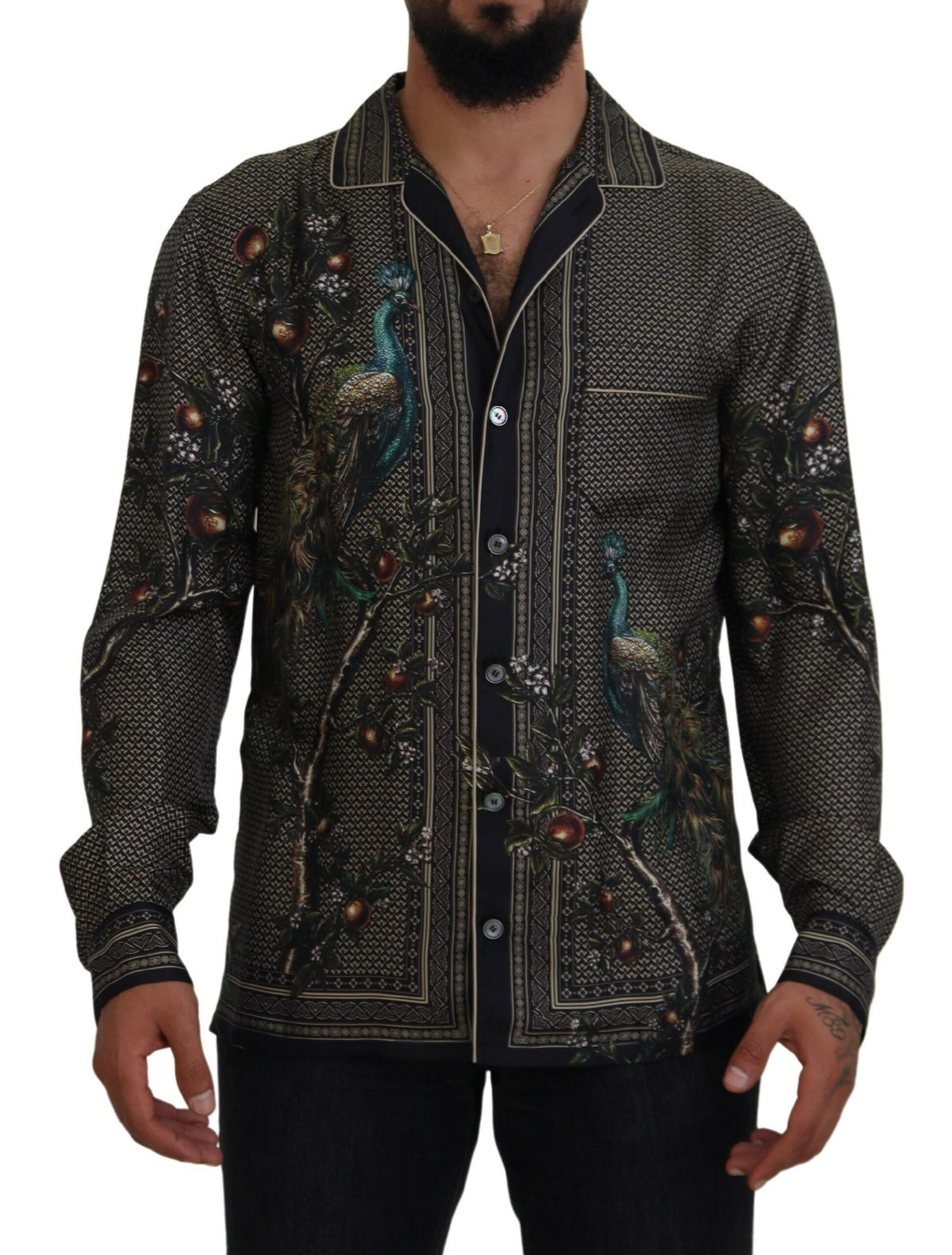 Dolce & Gabbana Multicolor Ostrich Silk Satin Casual Shirt