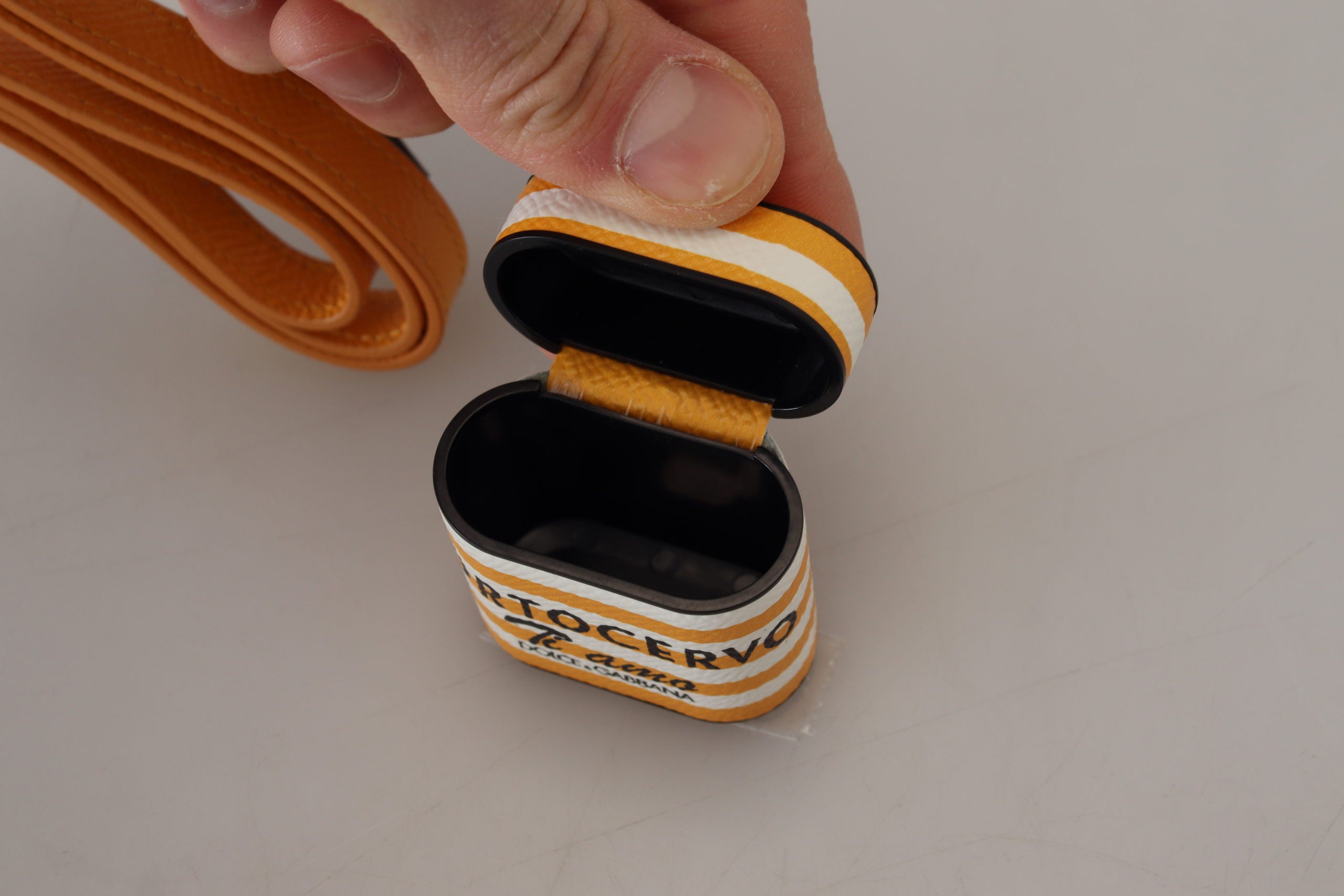 Dolce & Gabbana Chic Orange Leather AirPods Case