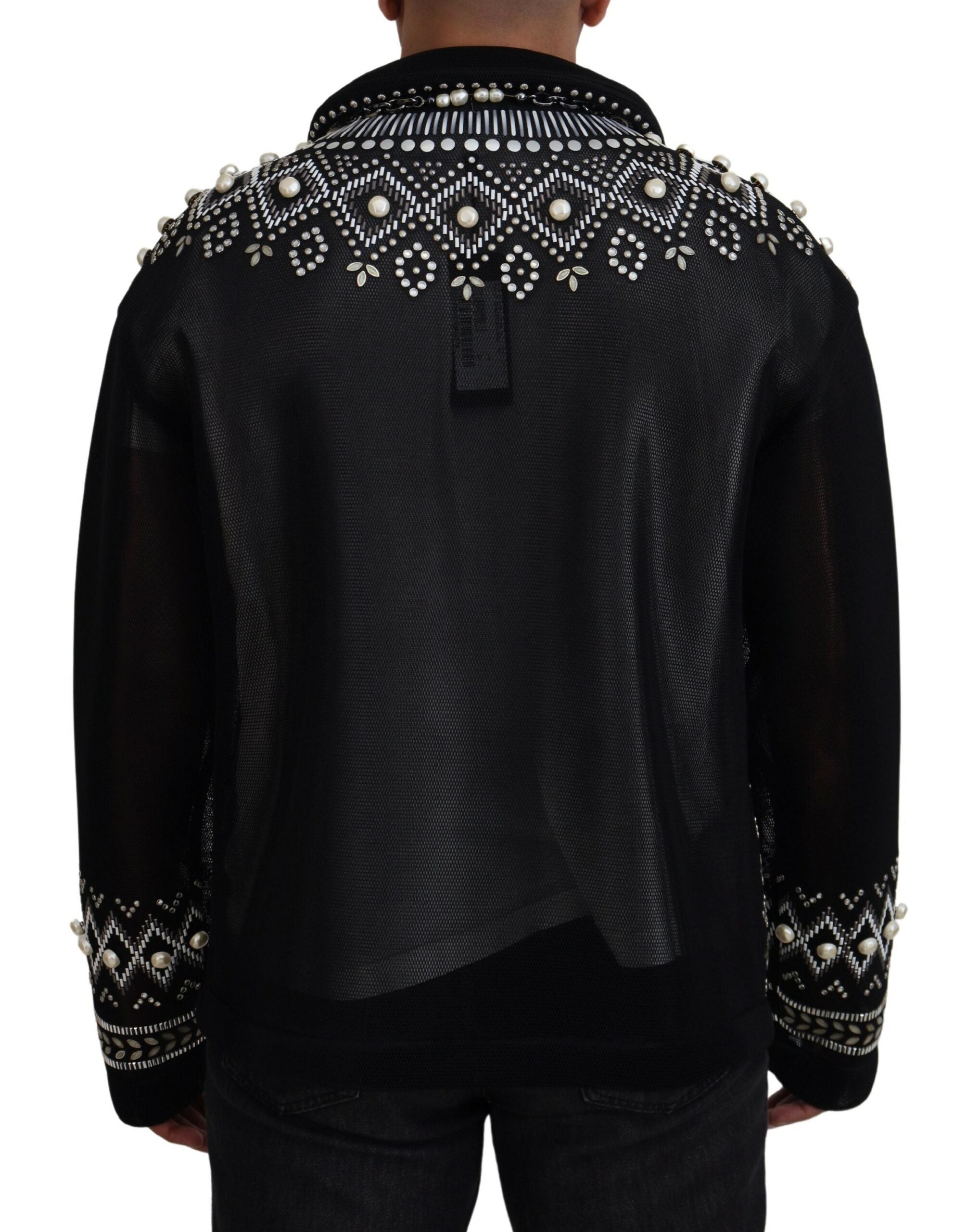 Dolce & Gabbana Black White DG Pearl Embellishment Jacket