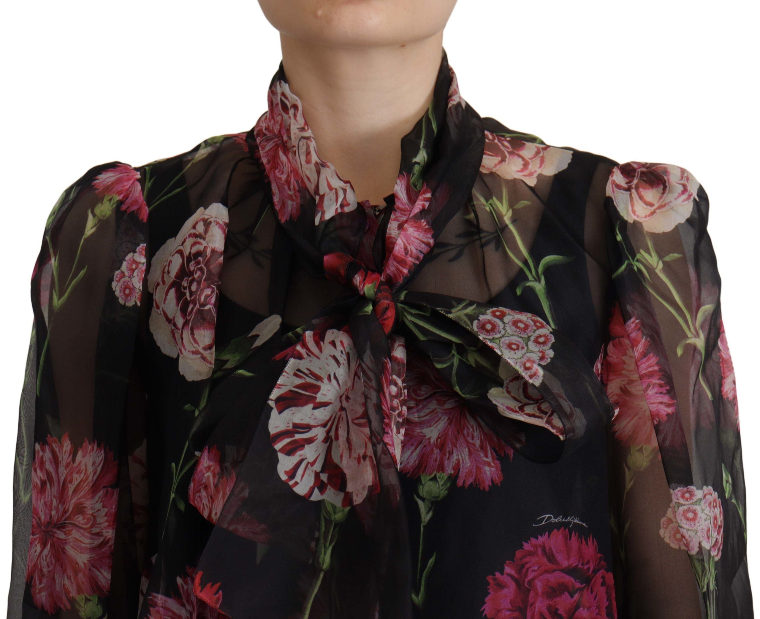 Dolce & Gabbana Elegant Floral Silk Scarf Neck Blouse