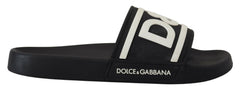 Dolce & Gabbana Black Rubber D&G Logo Shoes Slides Sandals