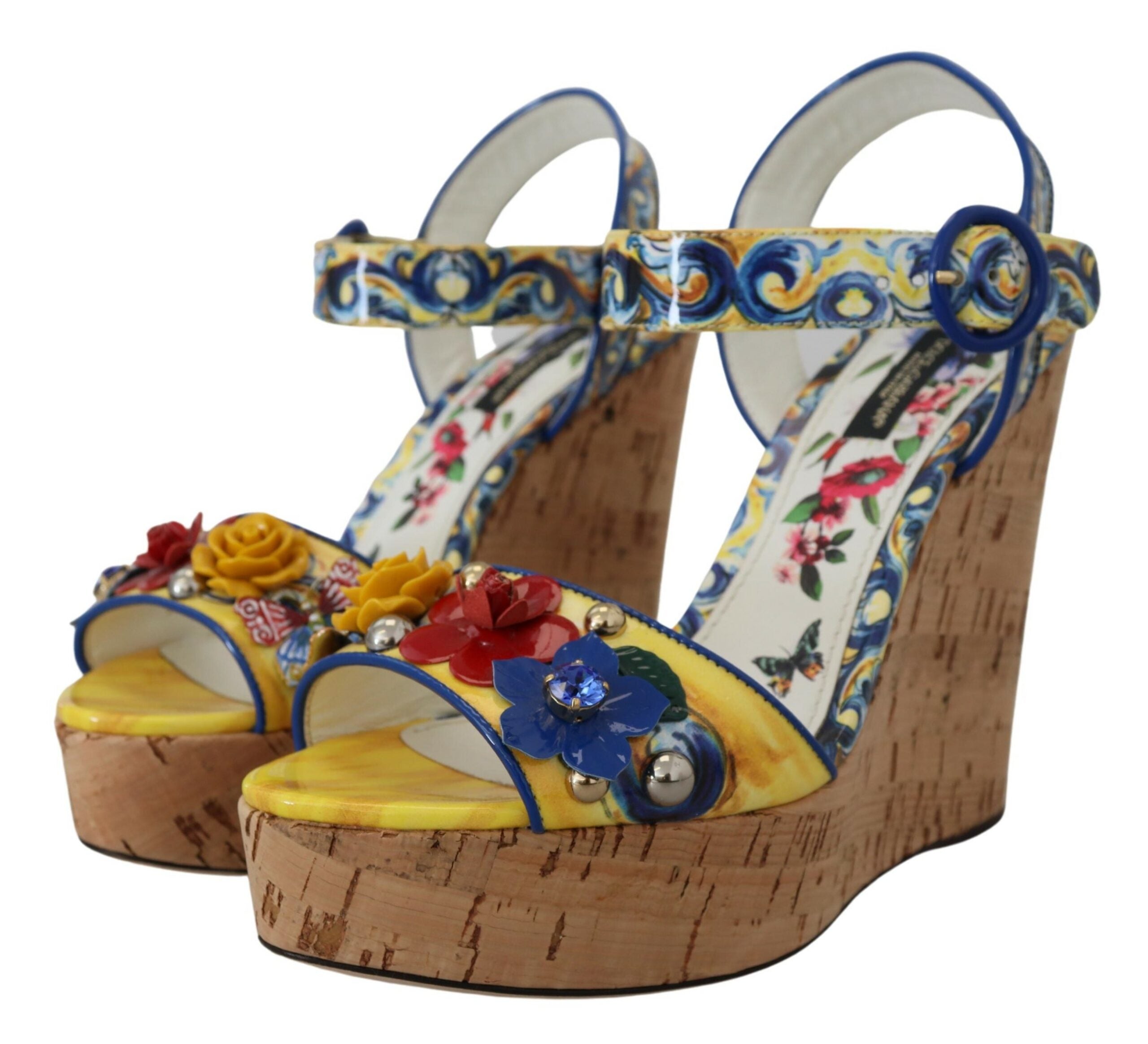 Dolce & Gabbana Majolica Print Ankle Strap Wedge Sandals