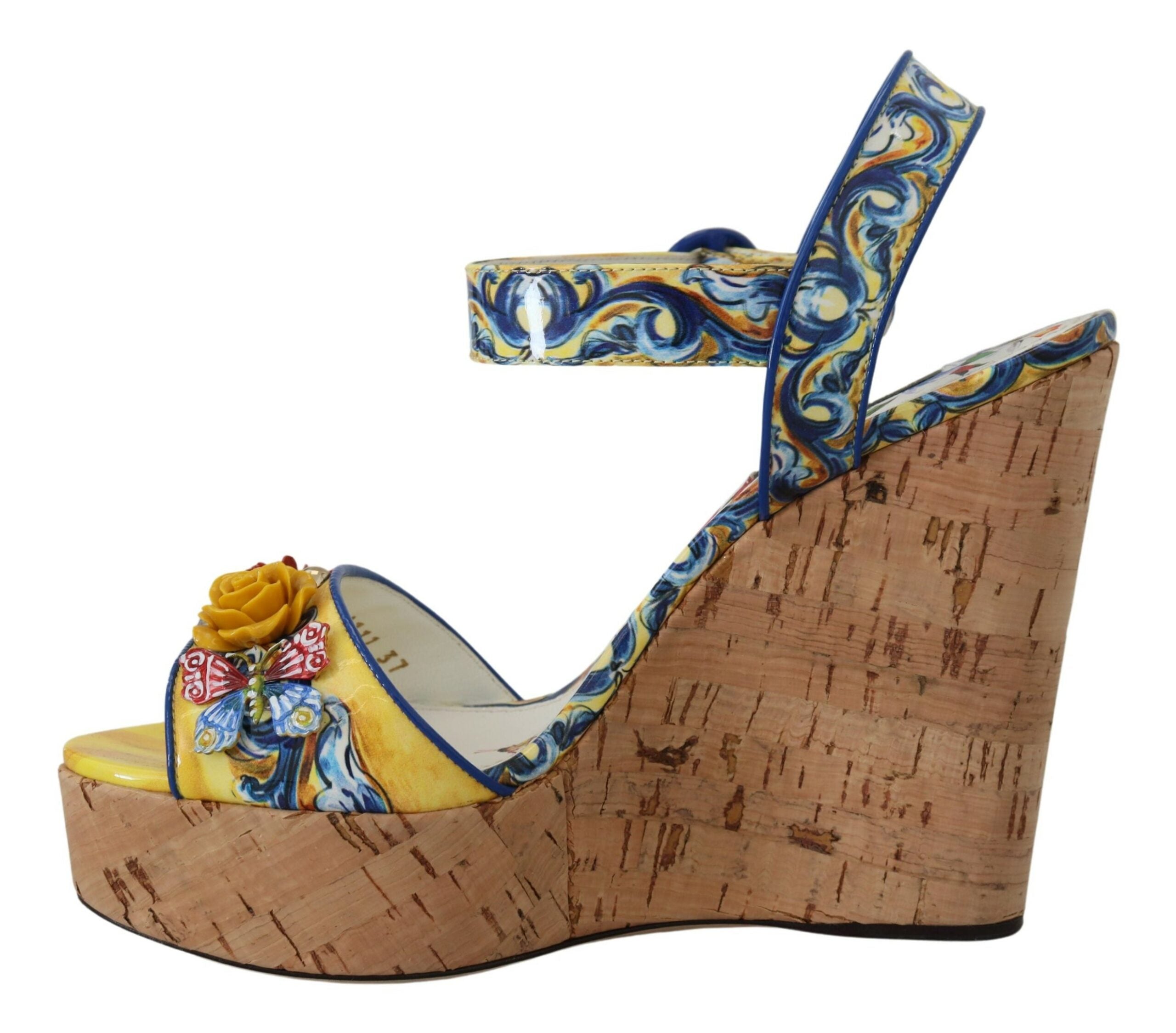 Dolce & Gabbana Majolica Print Ankle Strap Wedge Sandals