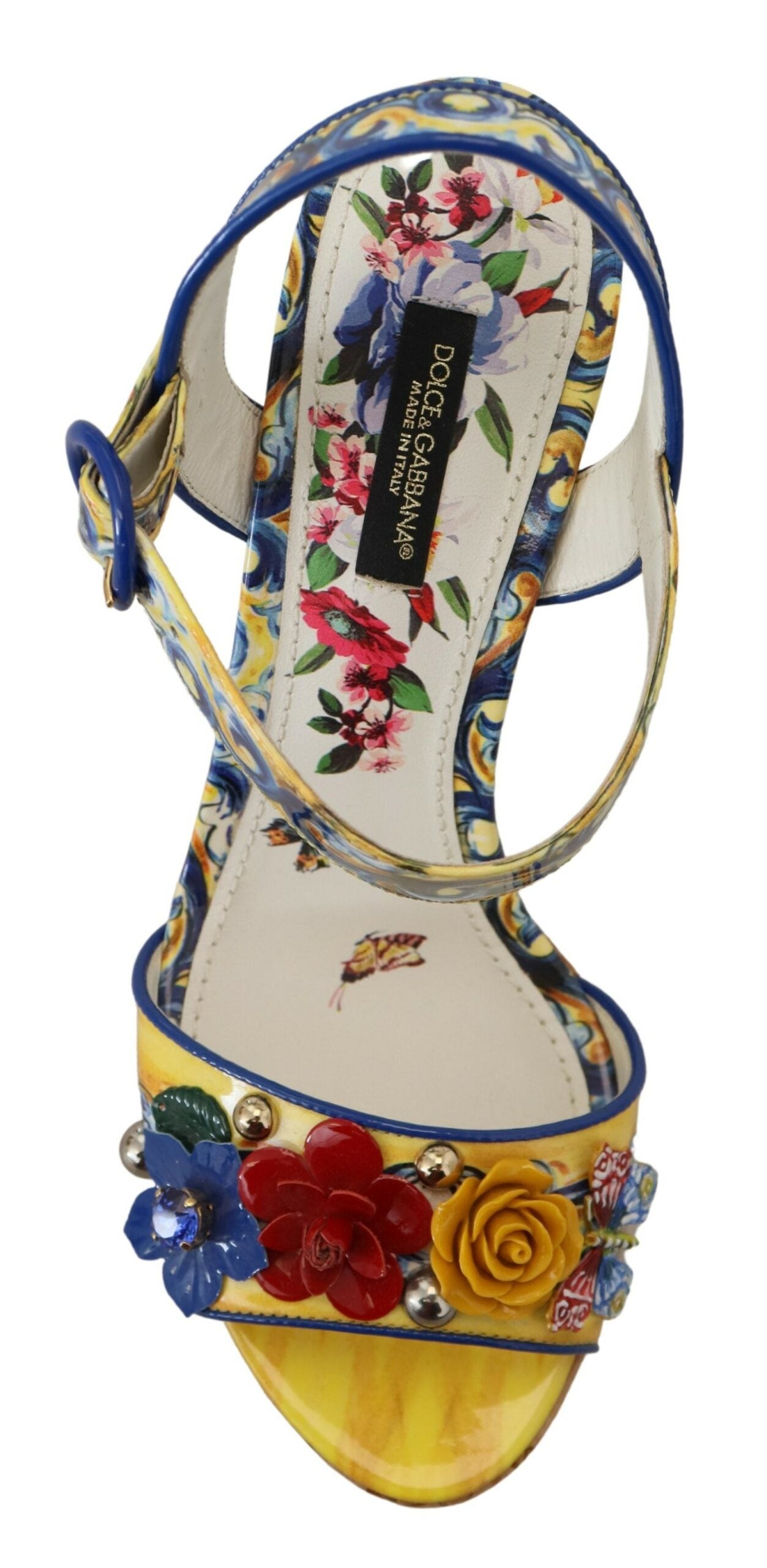 Dolce & Gabbana Majolica Print Ankle Strap Wedge Sandals