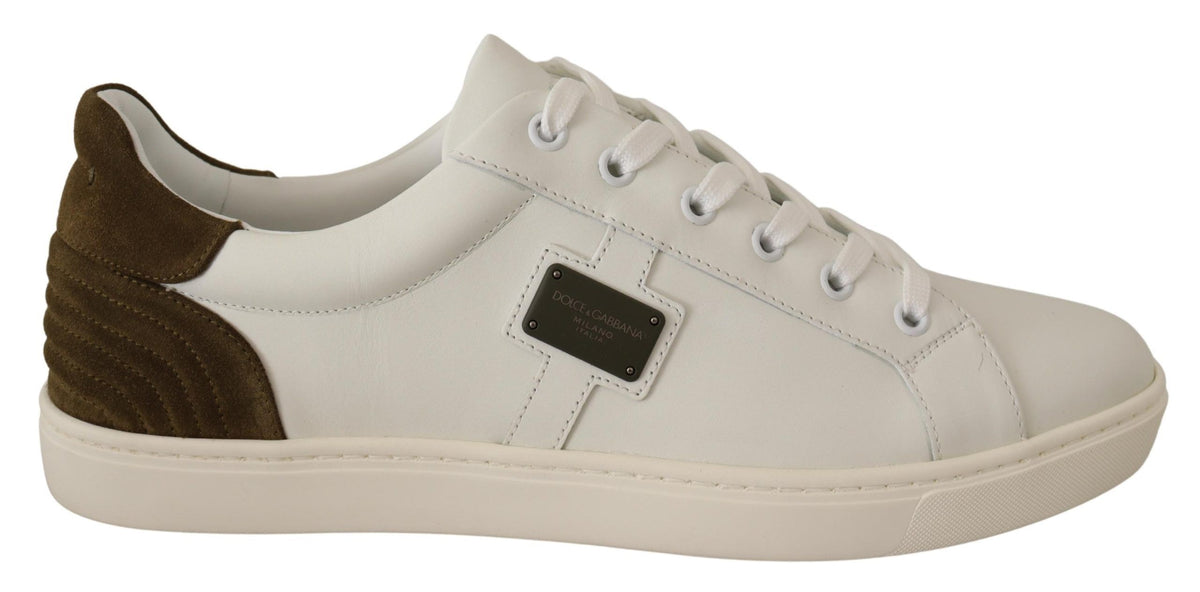 Dolce & Gabbana White Suede Leather Mens Low Tops Sneakers