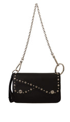 Dolce & Gabbana Elegant Black Leather Shoulder Bag with Silver Detailing