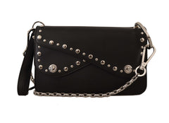 Dolce & Gabbana Elegant Black Leather Shoulder Bag with Silver Detailing