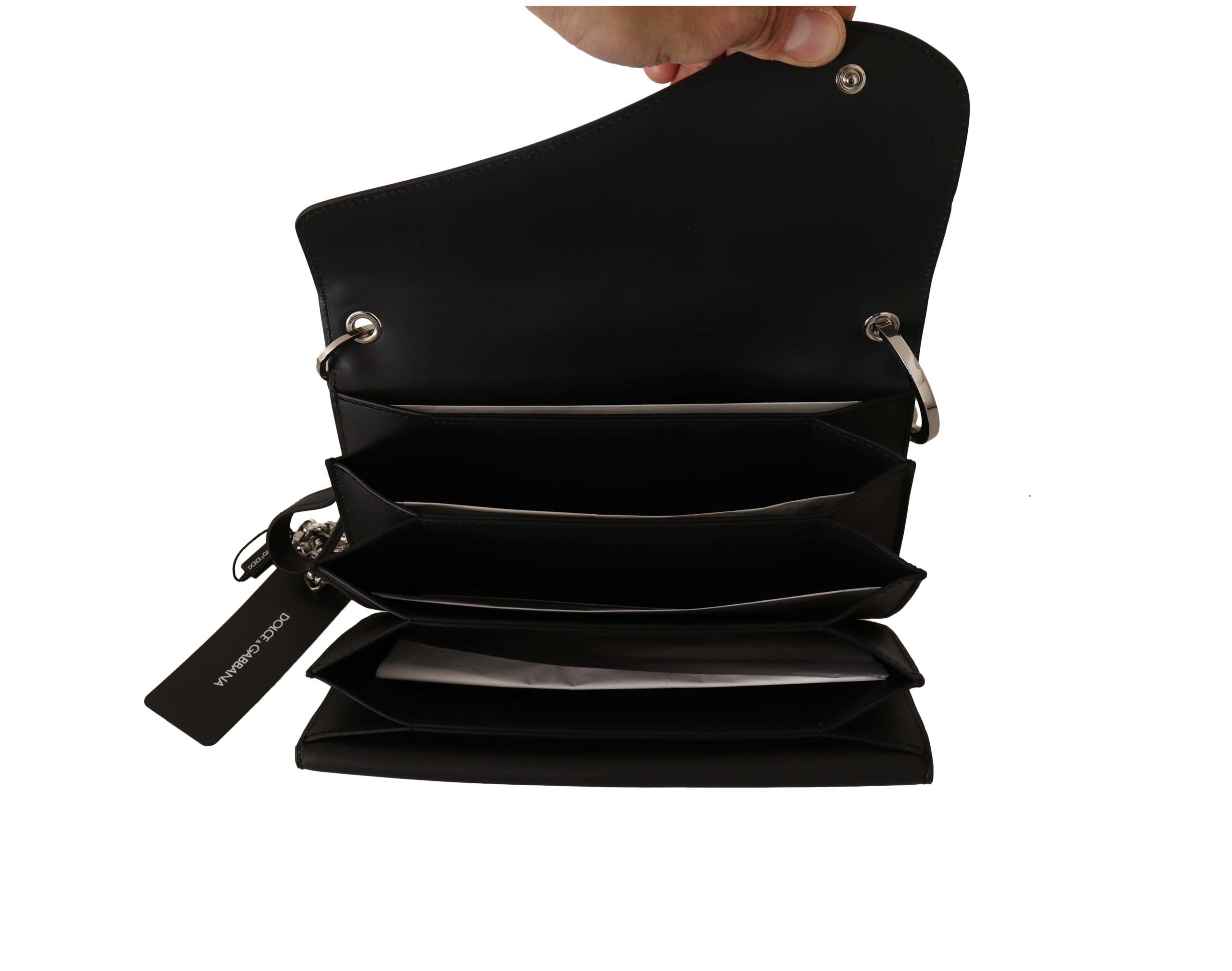 Dolce & Gabbana Elegant Black Leather Shoulder Bag with Silver Detailing