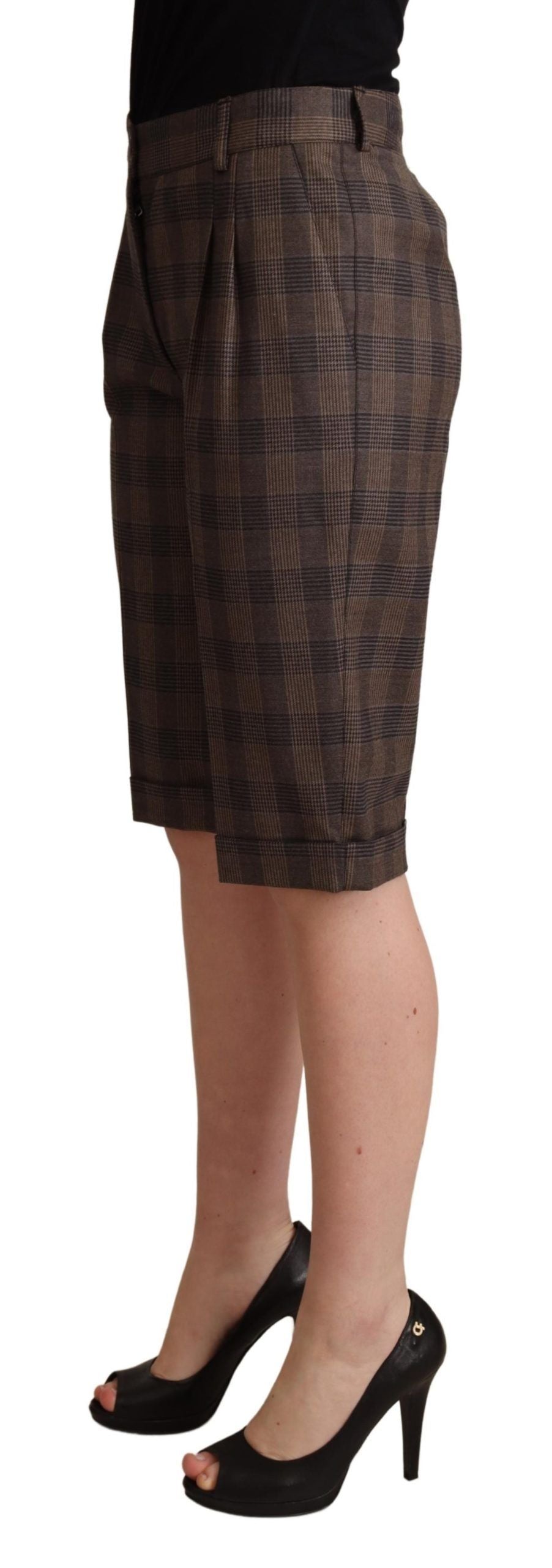 Dolce & Gabbana Checkered Wool Bermuda Shorts in Brown