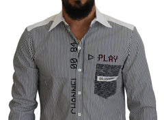 Dolce & Gabbana Slim Fit Striped Casual Shirt with Channel Motive