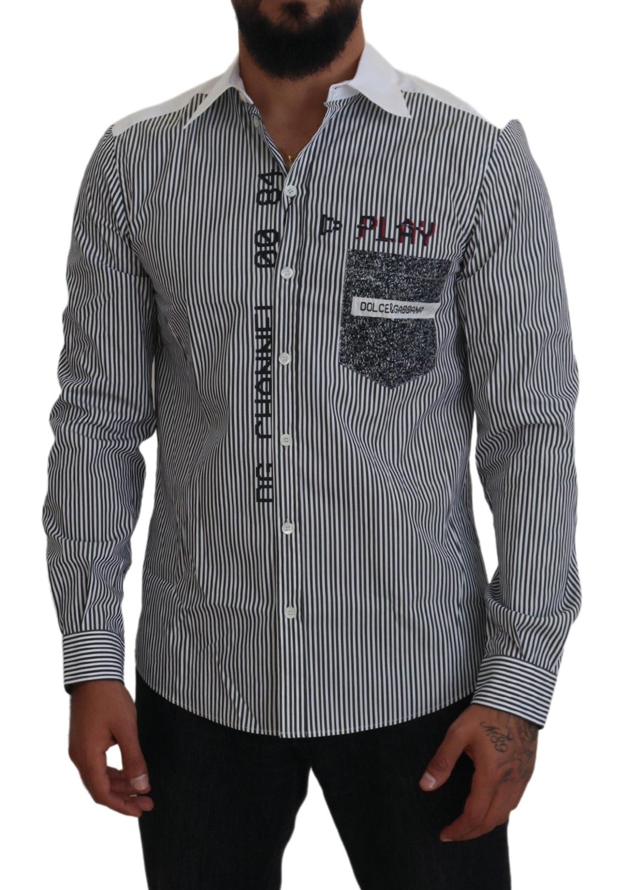 Dolce & Gabbana Slim Fit Striped Casual Shirt with Channel Motive