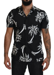 Dolce & Gabbana Elegant Black Palm Tree Print Casual Shirt