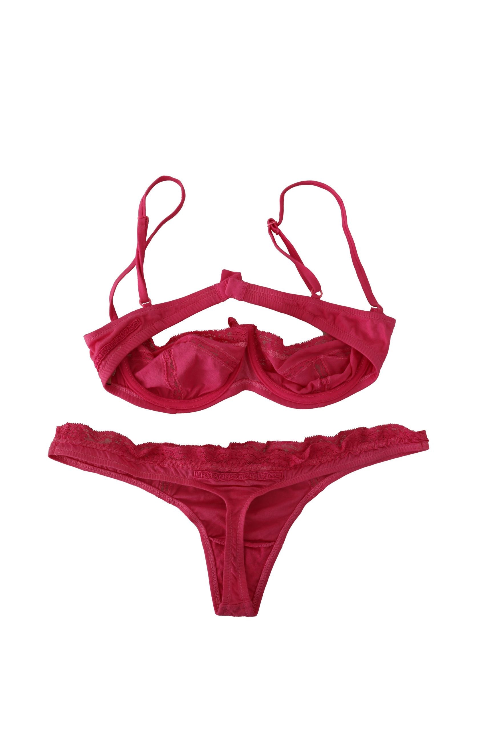 Ermanno Scervino Chic Dark Pink Lace Cotton Lingerie Set