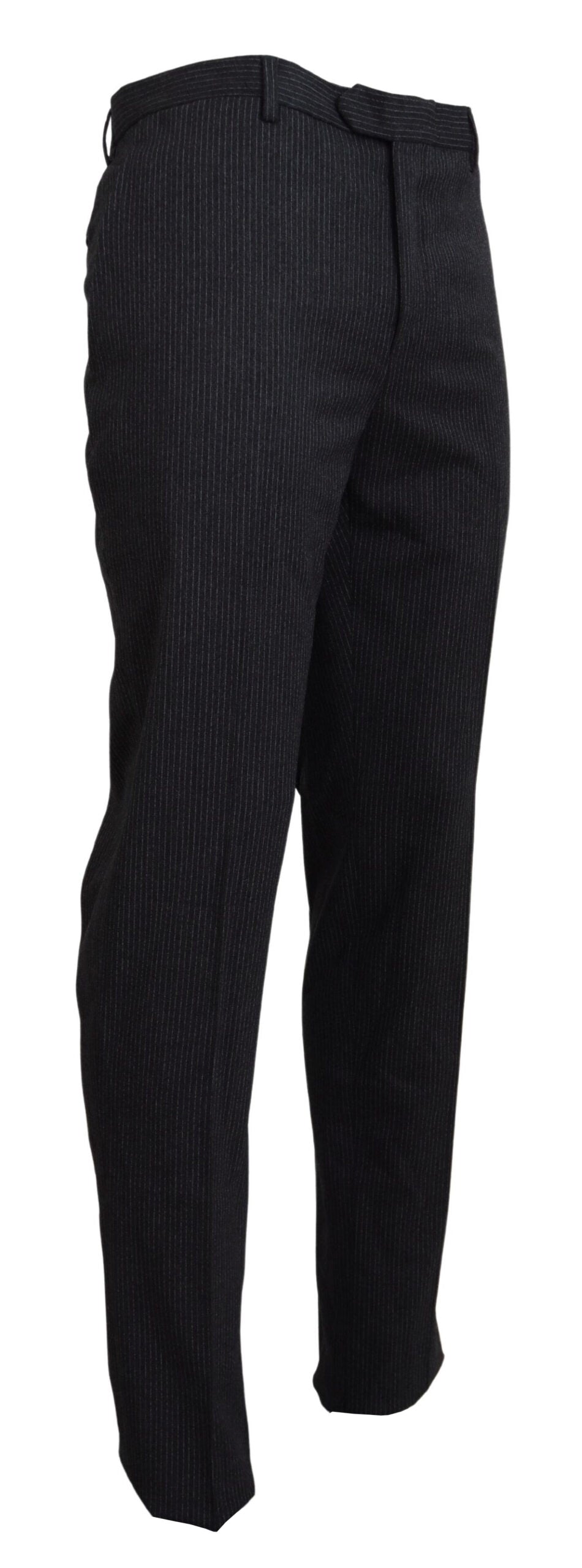BENCIVENGA Black Wool Striped Straight Fit Men Pants