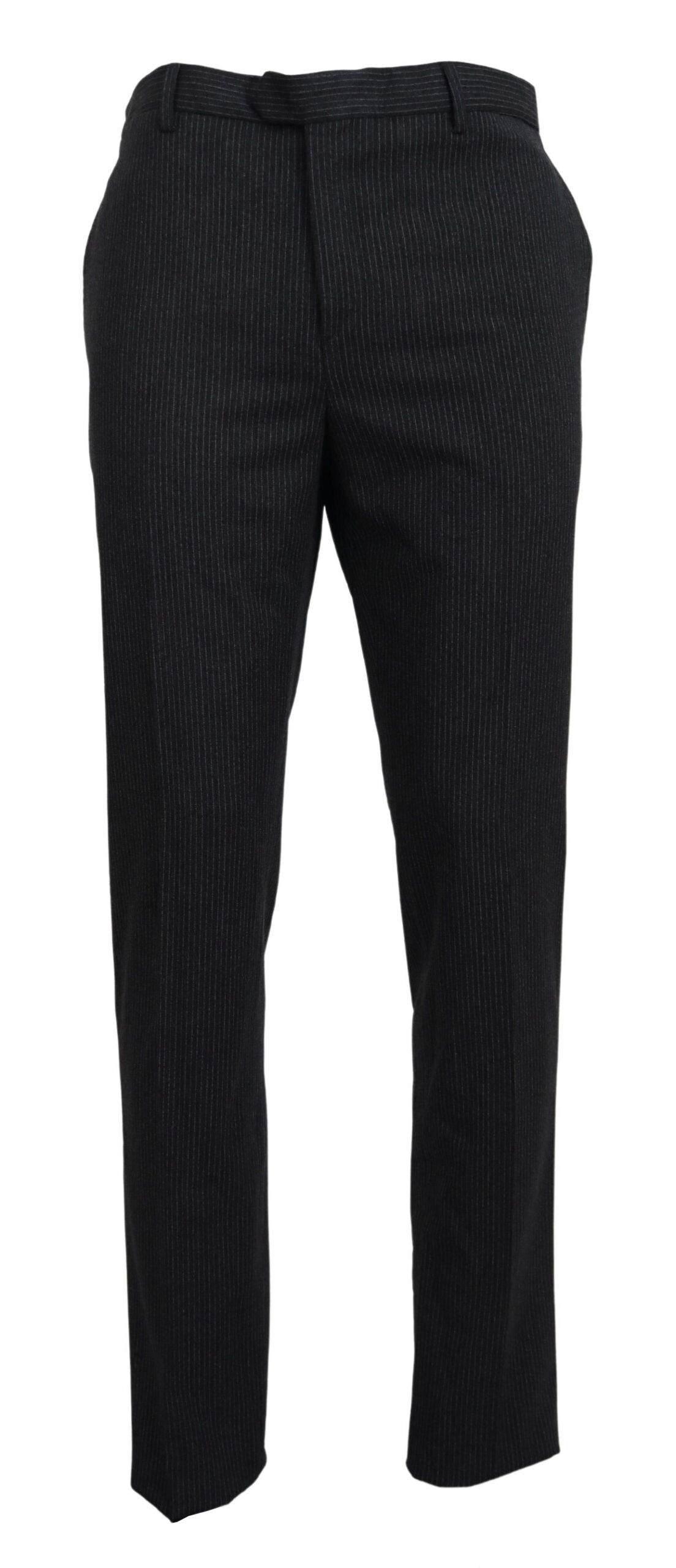 BENCIVENGA Black Wool Striped Straight Fit Men Pants