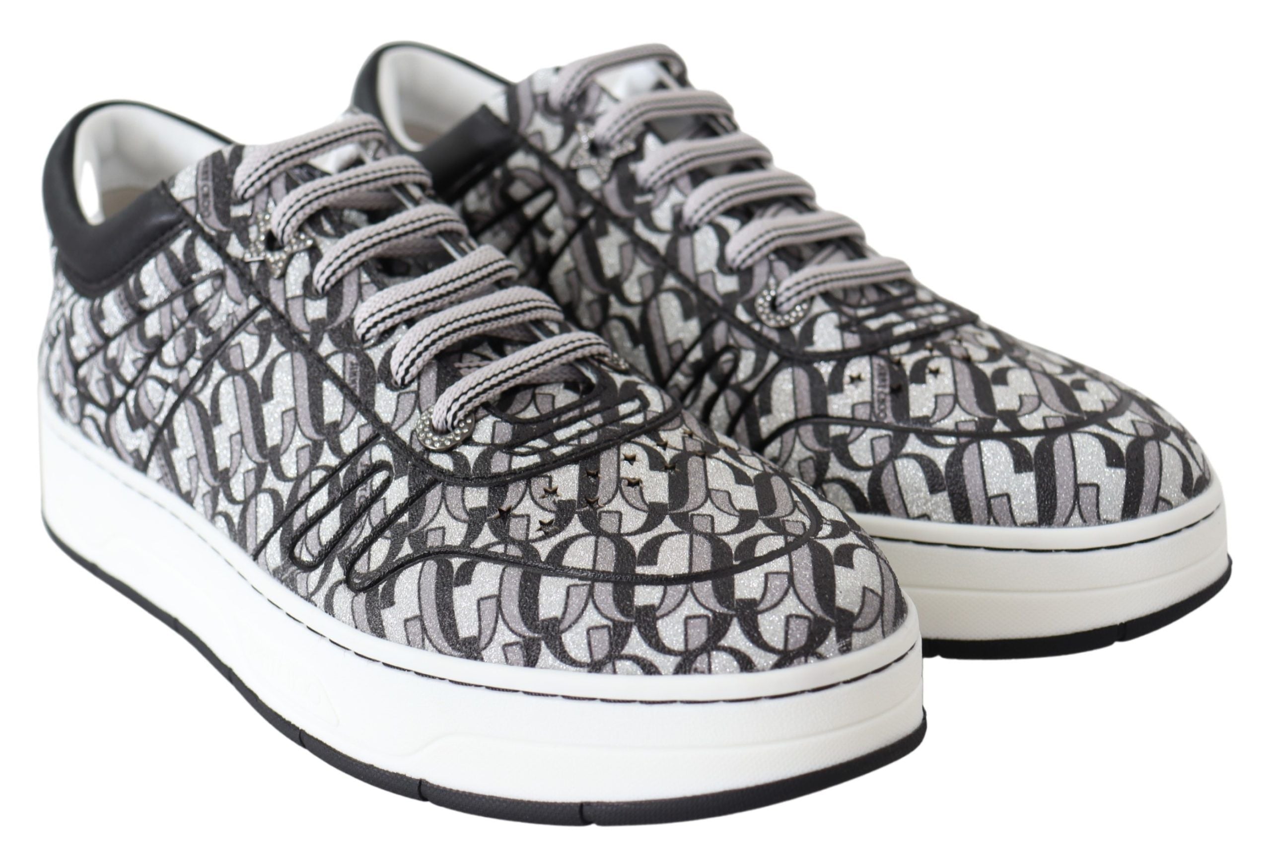 Jimmy Choo Silver Black Glitter Hawaii Sneakers