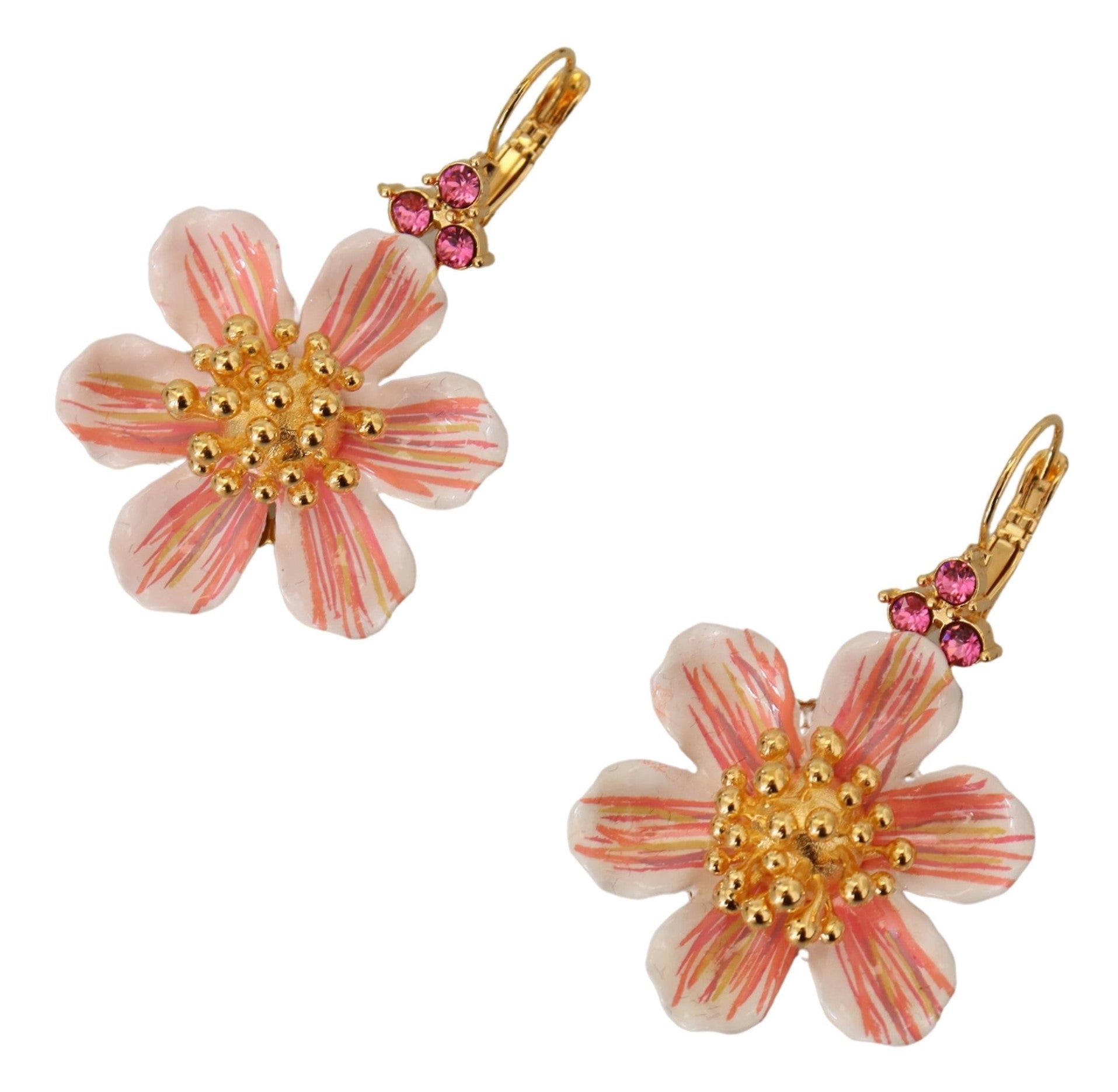 Dolce & Gabbana Elegant Gold & Pink Floral Dangling Earrings