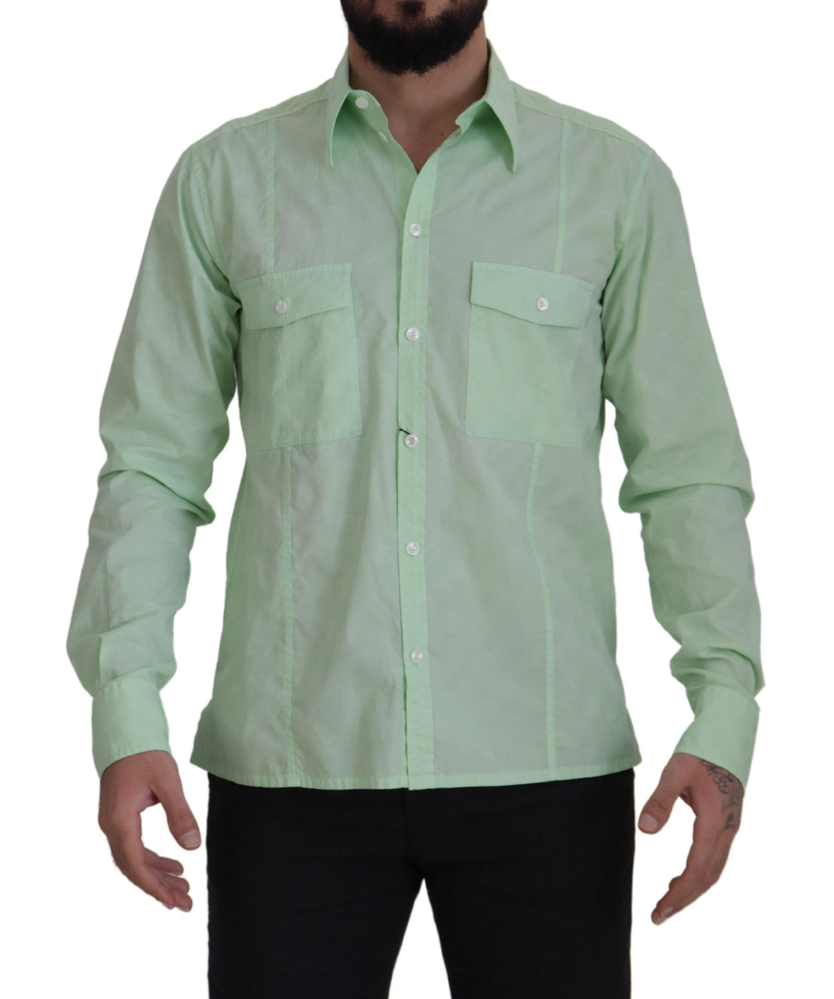 Dolce & Gabbana Mint Green Slim Fit Casual Button-Down Shirt